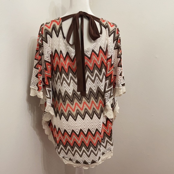 Rancho Estancia Aztec Patterned Tie Back Open Knit  Poncho Top Size Large - Picture 5 of 11
